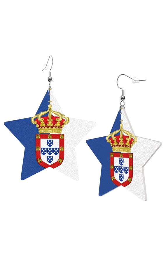 Leather Star Hook Earrings Portugal Alternative Flag Print Earring Dangle Drop Earring For Women