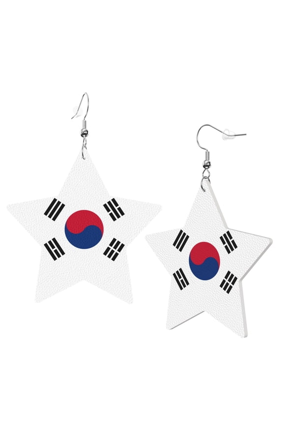 Leather Star Hook Earrings South Korean Flag Print Earring Dangle Drop Earring For Women