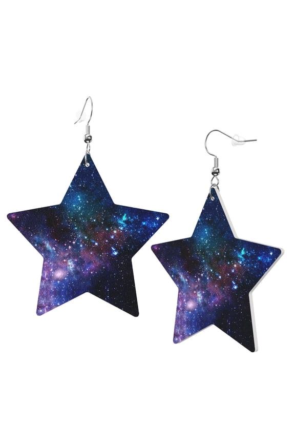 Leather Star Hook Earrings Space Galaxy Print Earring Dangle Drop Earring For Women