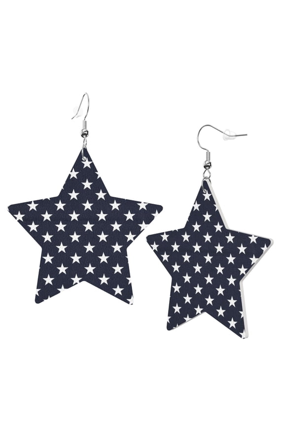 Leather Star Hook Earrings Stars Navy Blue White Print Earring Dangle Drop Earring For Women