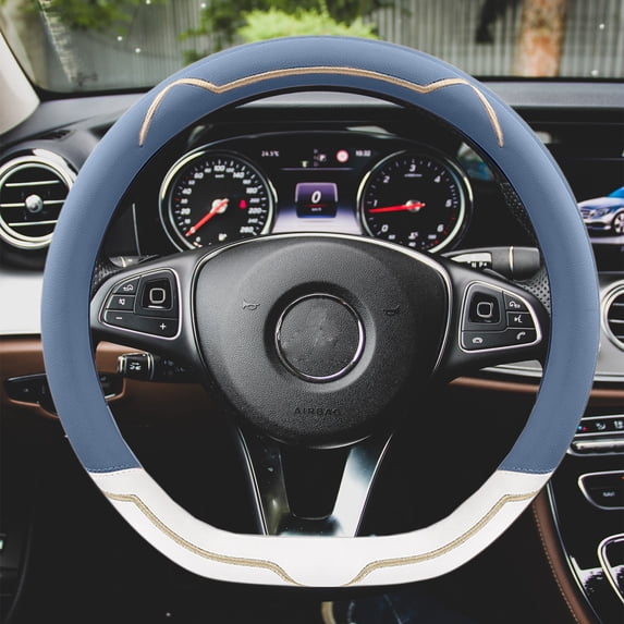 Leather Steering Wheel Cover, Advanced Leather Non-Slip Breathable Fabric, Warm in Winter and Cool in Summer, Universal
