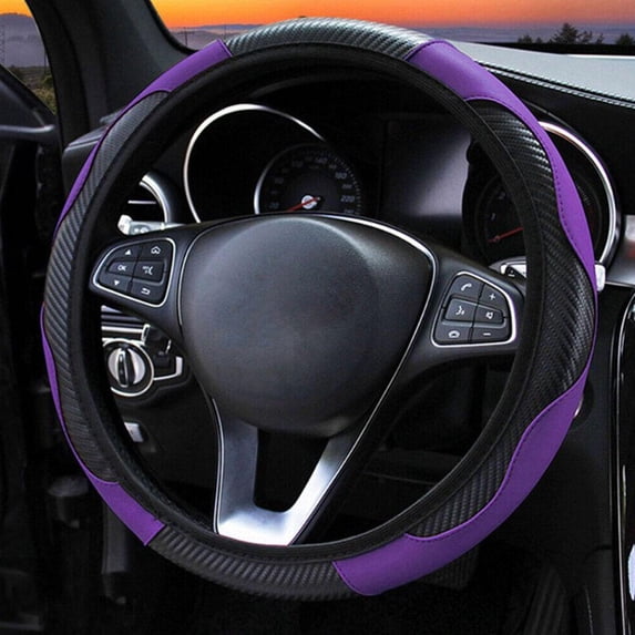 Leather Steering Wheel Cover, Anti-Slip Microfiber Leather Wrap for 15 Inch Universal Fit, Comfort Grip Auto Accessory