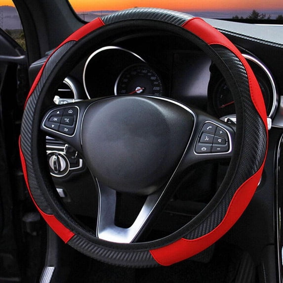 Leather Steering Wheel Cover, Anti-Slip Microfiber Leather Wrap for 15 Inch Universal Fit, Comfort Grip Auto Accessory