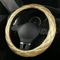 Leather Steering Wheel Cover Women Crystal Rhinestones Diamond Steering Covers Protector 15 Inch Non Slip Car Accessory Universal Fit Most Car, Golden