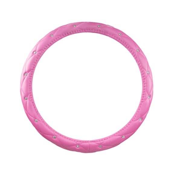 Leather Steering Wheel Cover with Rhinestone Accents Non-Slip Grip for Enhanced Driving Comfort - Hot Pink