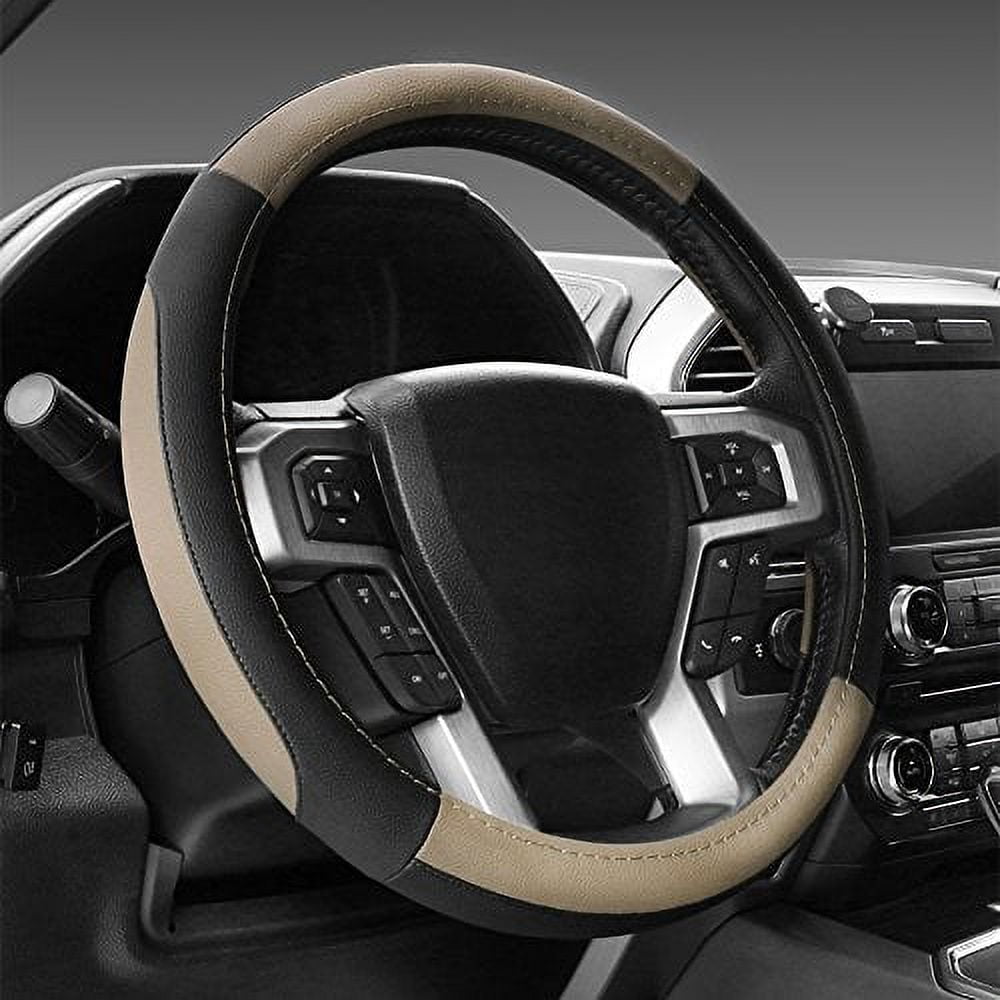 SEG Direct Black and Beige Microfiber Leather Steering Wheel Cover for ...