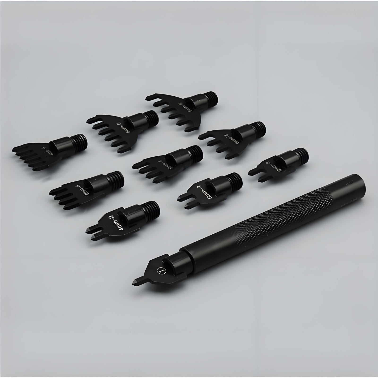 Leather Stitching Hole Punch Tool Set – Replaceable Prong Heads with 4mm/5mm/6mm Spacing for DIY Leathercraft, Belts, Wallets & Bags (10 Heads + Handle)