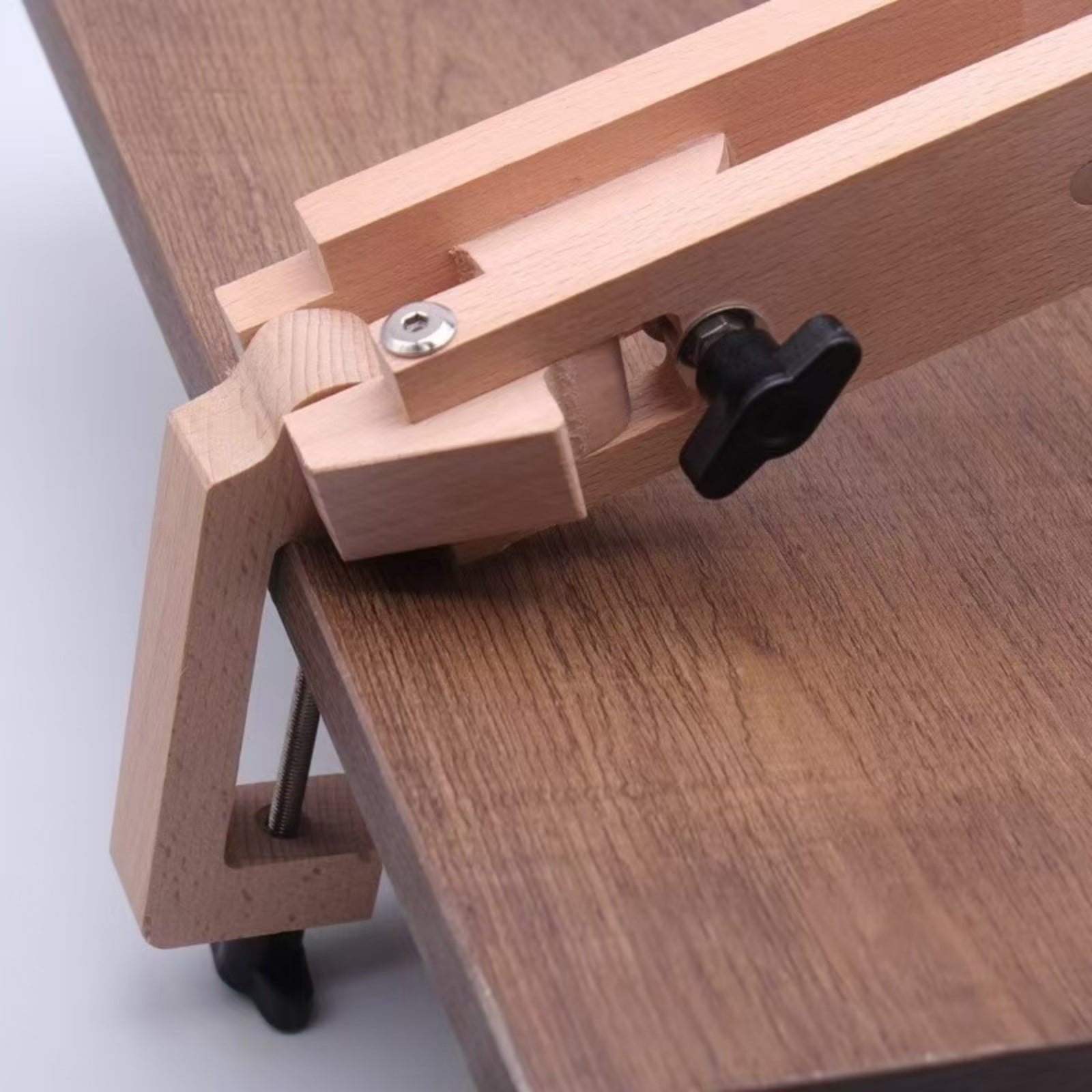 Leather Stitching Pony Clamp Adjustable Foldable Table Mount – Beech Wood Hand Sewing Holder for DIY Leathercraft, Wallets, Belts & Bags – Portable Leather Sewing Tool with Steel Hardware