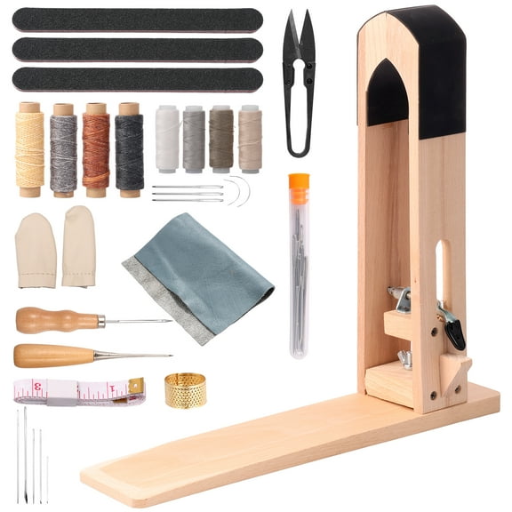 Leather Stitching Pony Practical Leather Sewing Pony Kit with Big Eye Needles Thread Awls Nail Files Universal Stitching Pony for DIY Leather Hand Stitching