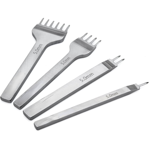 Leather Stitching Punch Set, Diamond Chisel Tools, 5mm White Steel 1/2/4/6 Prong for Leather Craft DIY