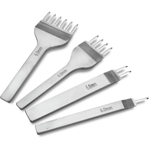 Leather Stitching Punch Set, Diamond Chisel Tools, 6mm White Steel 1/2/4/6 Prong for Leather Craft DIY