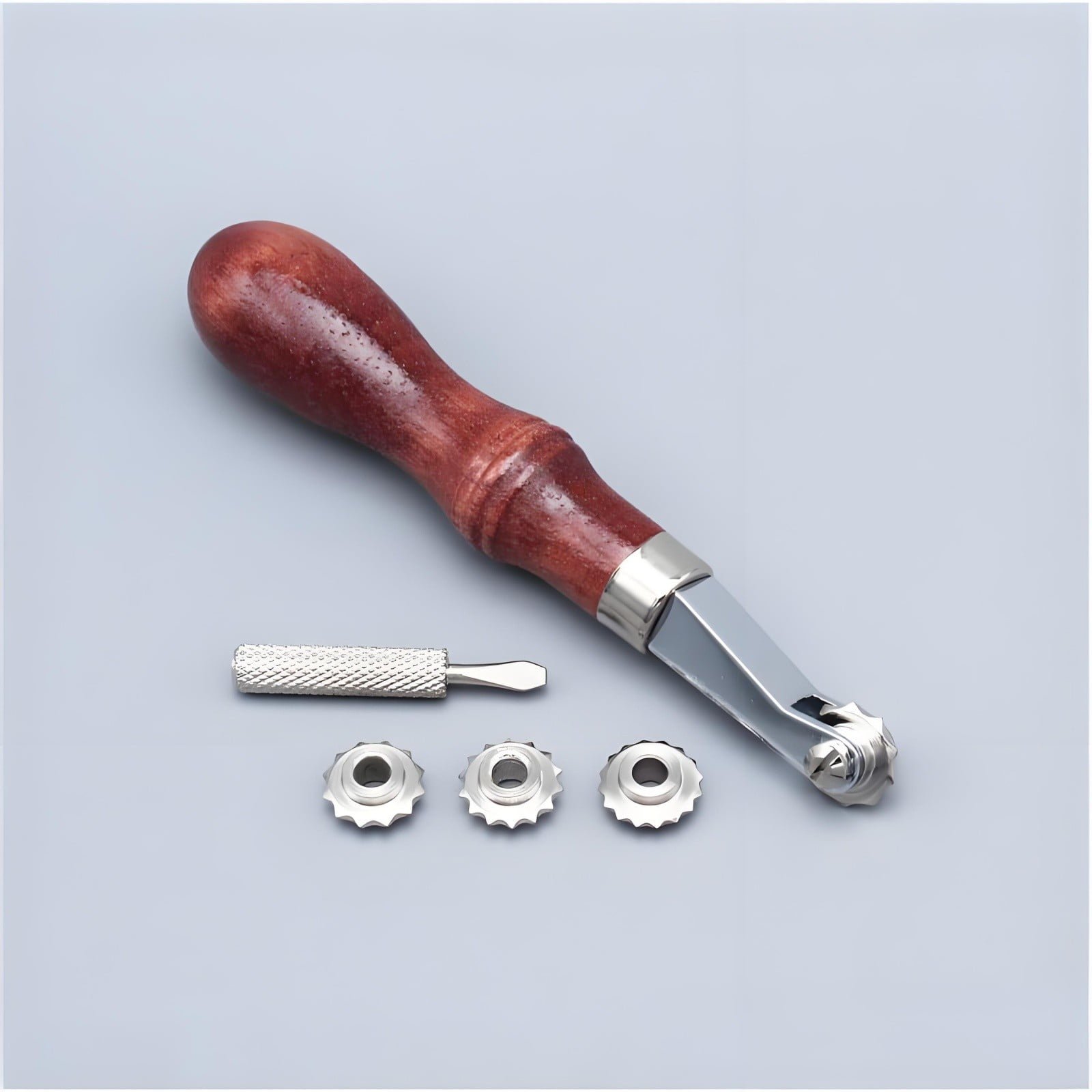 Leather Stitching Sewing Wheel Set for DIY Leathercraft, Japanese Style Marking & Spacing Tool with Wooden Handle and 4 Interchangeable Metal Wheels (3mm, 3.5mm, 4mm, 5mm)
