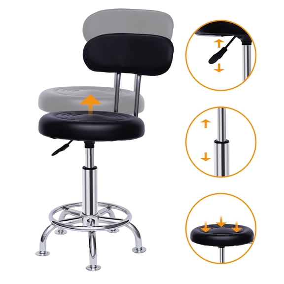 Leather Stool Work Shop Seat Chair Height Adjustable Garage Stool With Backrest