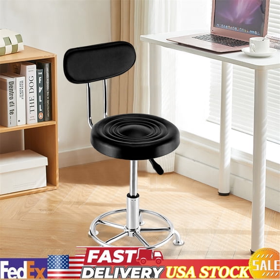 Leather Stool Work Shop Seat Chair Height Adjustable Garage Stool With Backrest
