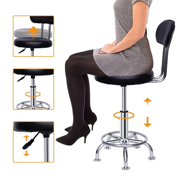 Leather Stool Work Shop Seat Chair Height Adjustable Garage Stool With Backrest