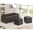 thumbnail image 1 of Leather Storage Bench with 2 Side Ottomans, Black, 1 of 6