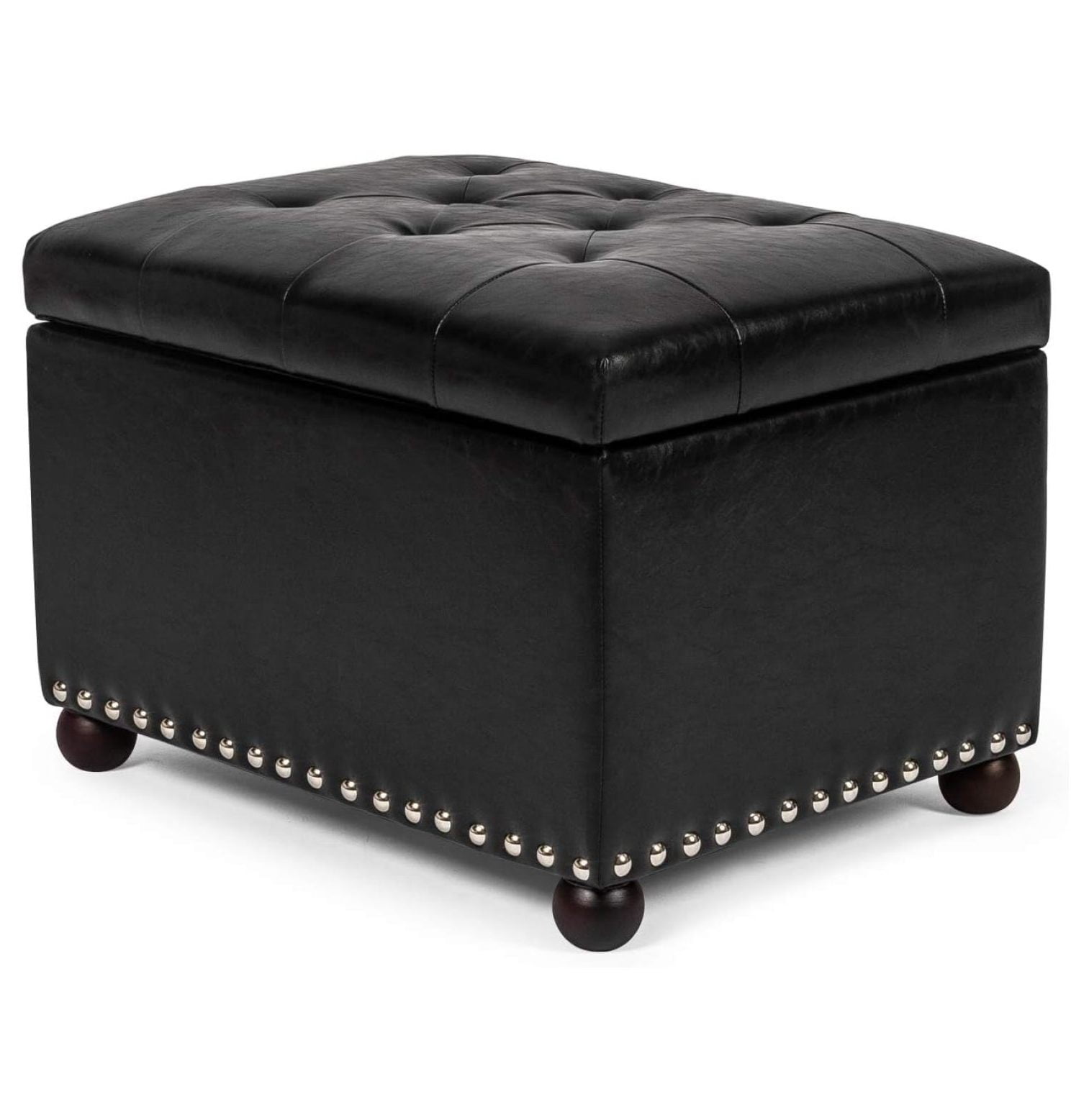 Leather Storage Ottoman, 24" Rectangle Tufted Foot Rest Stool, for ...