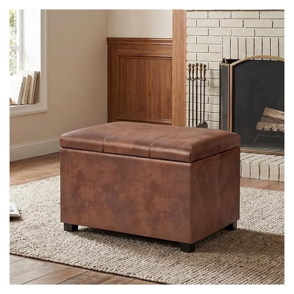 Leather Storage Ottoman 24 inch, Rectangle Foot Rest Stool for Living Room