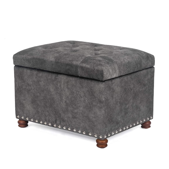 Leather Storage Ottoman Bench Foot Rest Rectangle Rolling Stool Container Frame With Lockable Caster Wheels Utility Furniture Living Room Bedroom