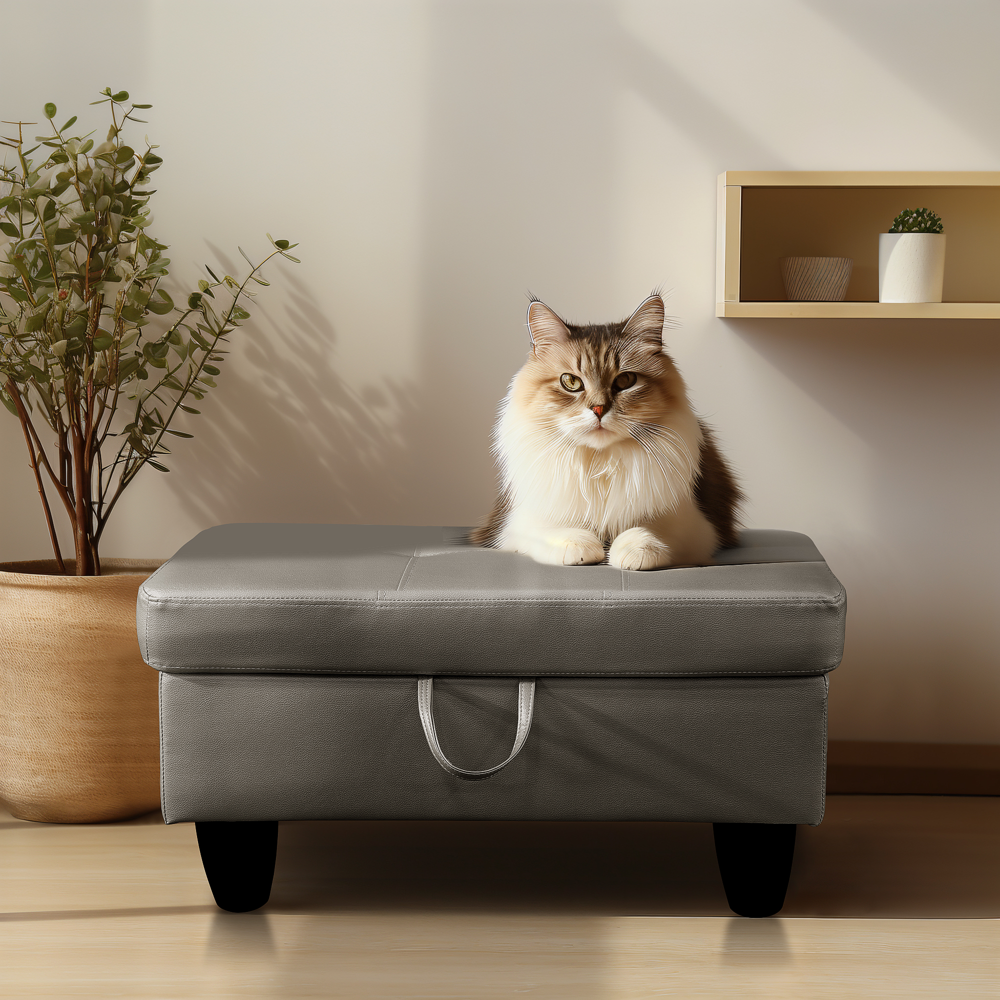 Leather Storage Ottoman Bench Storage Chest Footstools for Sofa Couch