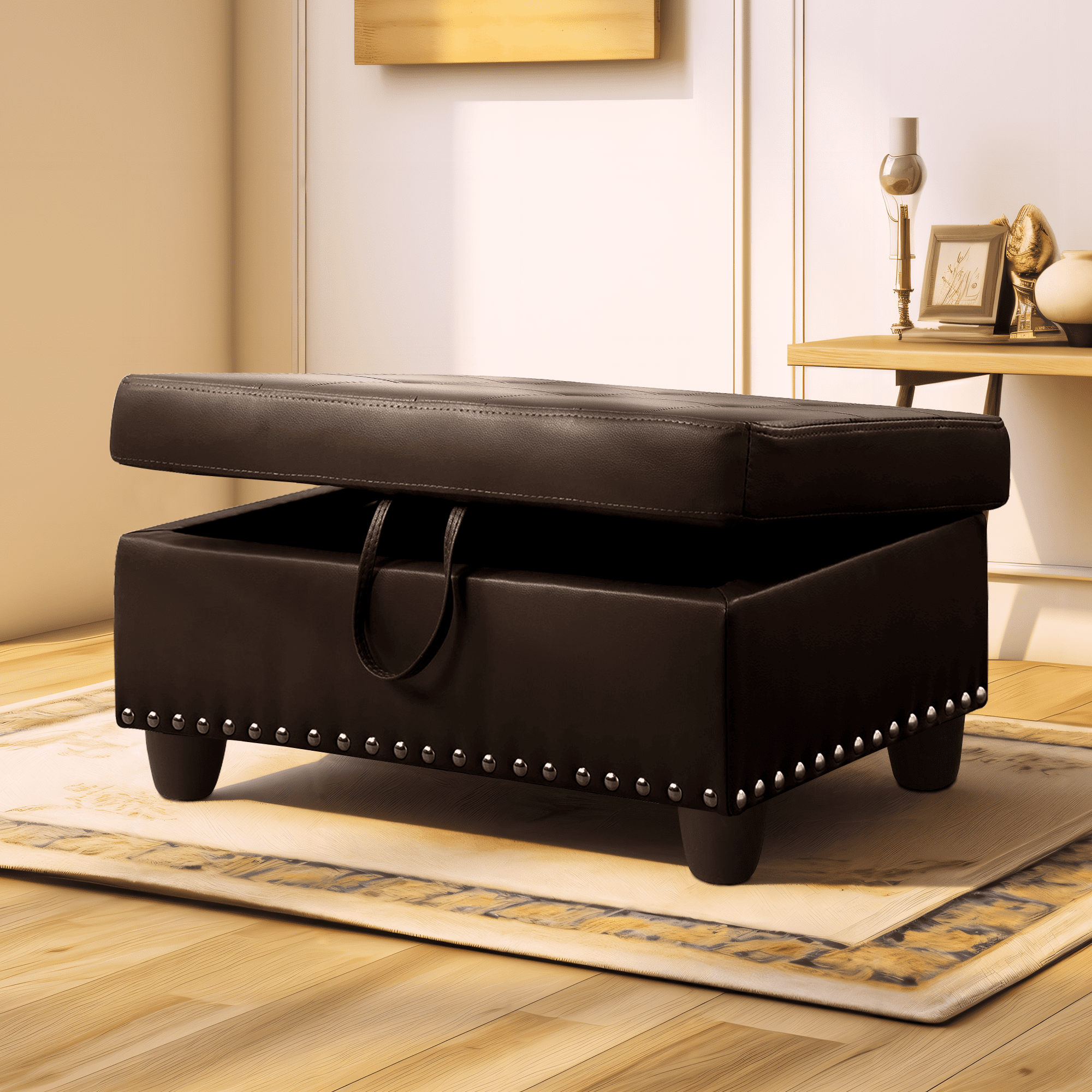 Leather Storage Ottoman Bench Storage Chest Footstools for Sofa Couch
