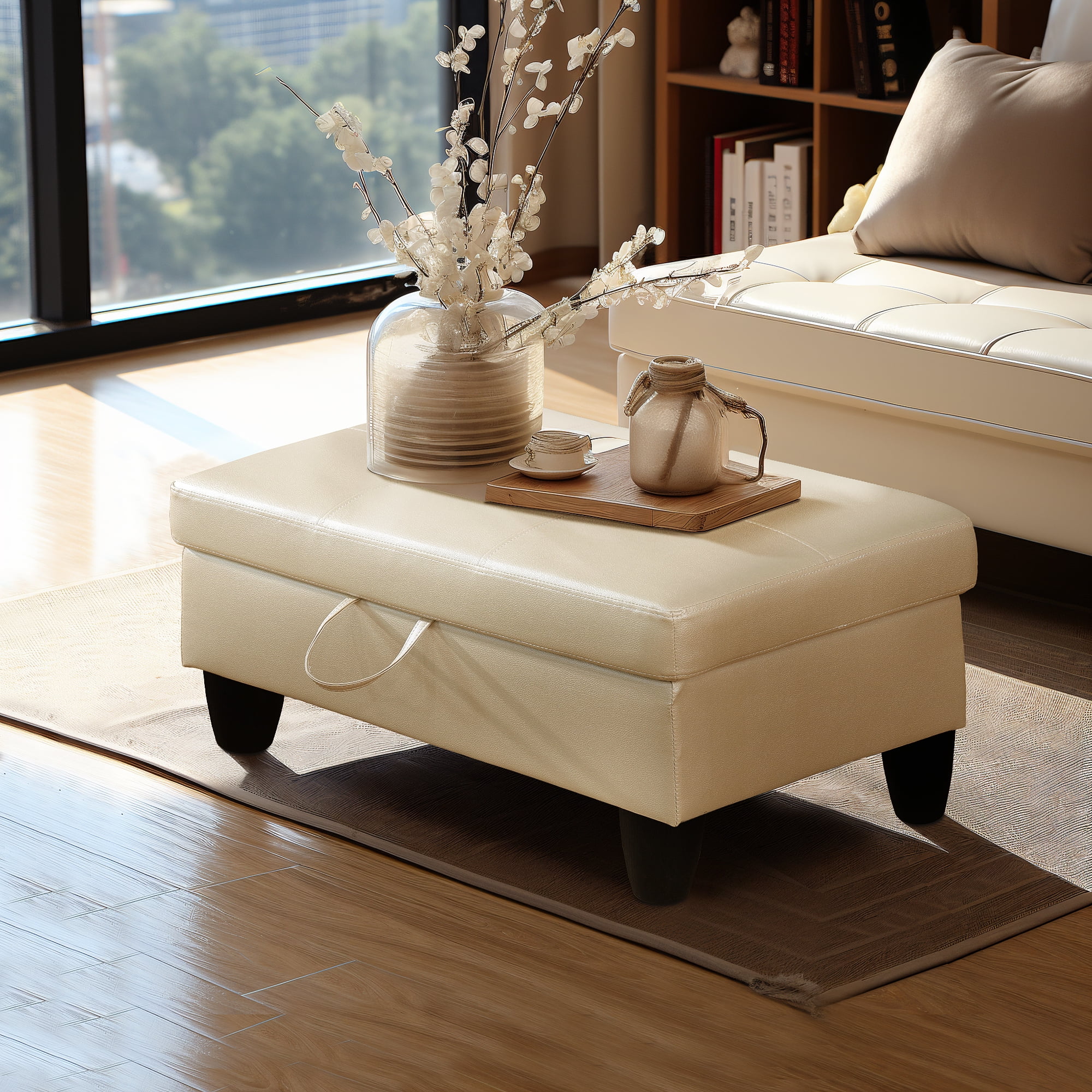 Leather Storage Ottoman Bench Storage Chest Footstools for Sofa Couch