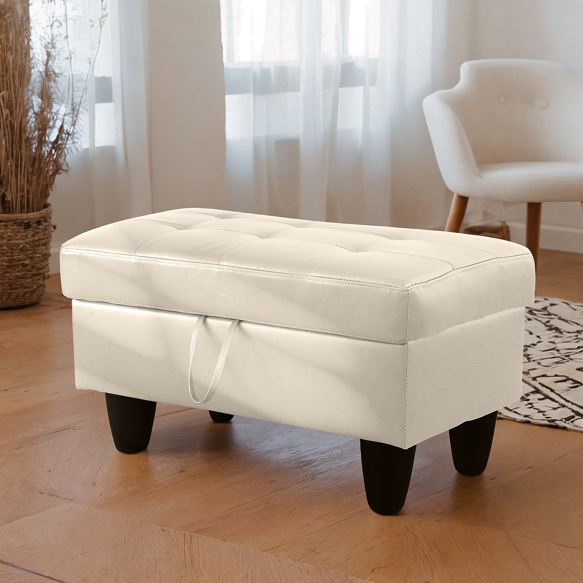 Leather Storage Ottoman Modern Footstools for Sofa Bedroom Living Room