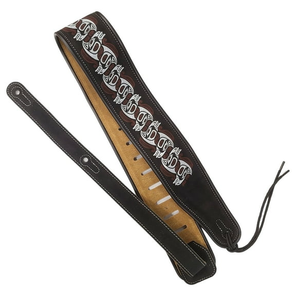 Leather Strap Acoustic Electric Guitar Bass Black Brown Notes Wide Thick Padded Black Suede Tribal Horse
