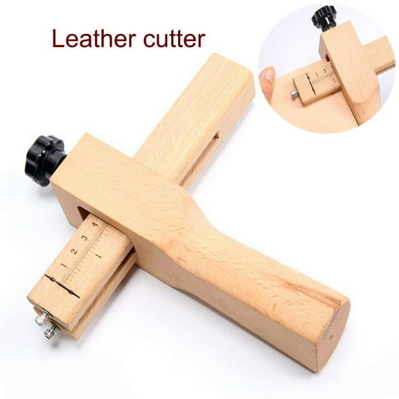 Leather Strap Cutter | Leather DIY Cutting Tool for Strip and Strap | Wood Handle Durable Design | Includes 5 Replaceable Blades | Precision Leathercraft Tool for Belt Bag Wallet Making | 1 Pack