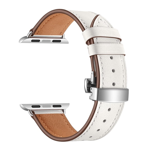 Leather Strap For Apple band Silver button white 38/40/55