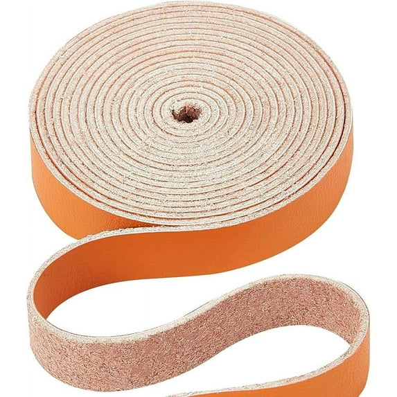 Leather Strap Strip Belt Wrap Single Sided Flat Cord Leather String Roll for DIY Crafts Orange 0.5x79inch