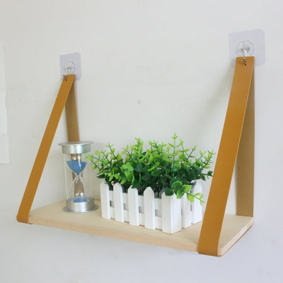 Leather Strap Wood Floating Wall Shelf Wooden Shelf Wall Organizer Wall Mount Shelf Home Decor Kitchen Living Room Bedroom, Hanging Shelf Wall Wood Floating Storage Shelves