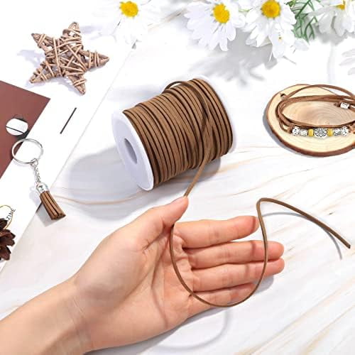 Leather String, Flat Suede Cord Faux Leather Cord Thin Leather Lace for Bracelets, Necklaces, Jewelry Making and Art Crafts (2.7 MM Brown)