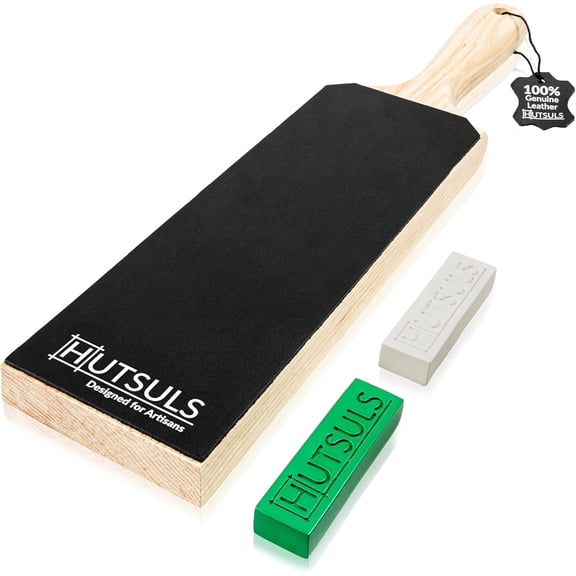Leather Strop for Knife ening - Get Razor- Edges with 3" x 9" Double Sided Paddle Strop Block, Easy to Use Knife Strop with Ergonomic Handle & Stropping Leather Knife ener Guide