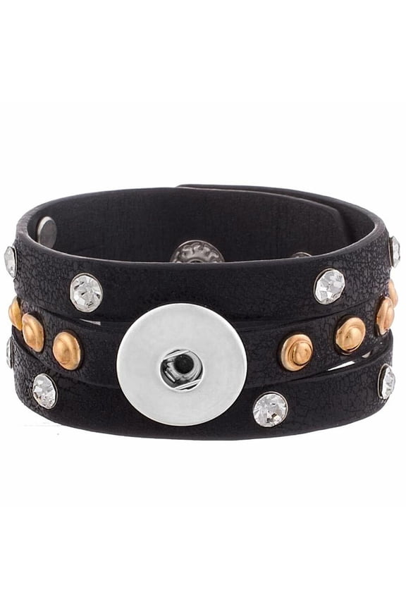 Leather Studded 8.5in. Bracelet Snap Jewelry Fits 18MM 20MM Ginger Charm Buttons