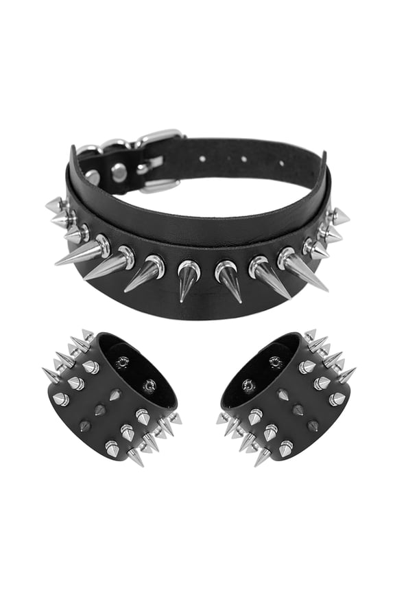 Leather Studded Spike Bracelet Choker Punk Gothic Metal Rivet Cuff Bangle Black Wristband