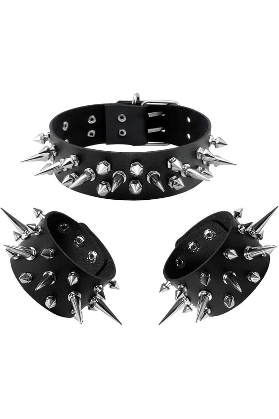 Leather Studded Spike Bracelet Choker Punk Gothic Metal Rivet Cuff Bangle Black Wristband