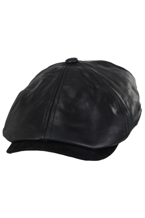Leather Suede Newsboy Cap - M - Black