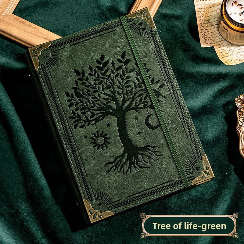 Leather Suitable for 8.5-inch X 11-inch Letter-sized Paper, 1-inch Round Ring Binder Can Hold 200 Sheets, Notebook Cover Loose-leaf Organizer, Green Tree