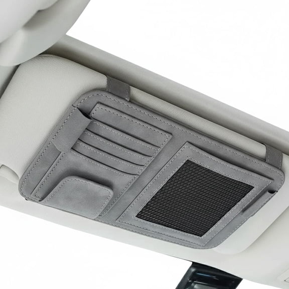 Leather Sun Visor Organizer for Truck, Sunglasses Holder, Cards Sleeve Pockets Organizer, Visor Document Holder for Registration License, Drving License, Insurance, Cards, Pen, Key