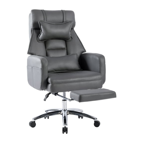 Leather Swivel Ergonomic Office Chair Executive Chairs High Back Boss Chair 155 Reclining Computer Chair in Dark Gray