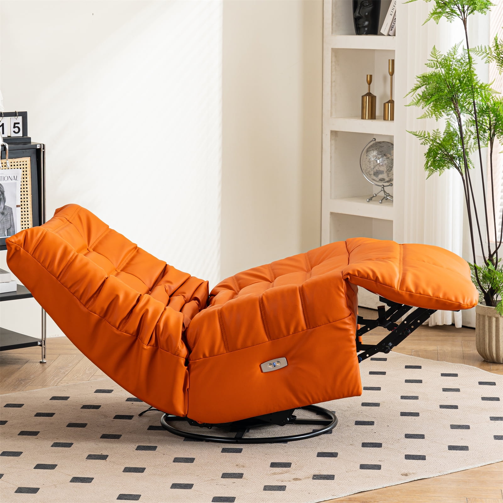 Leather Swivel Glider Power Recliner Chair with USB Charger and Side