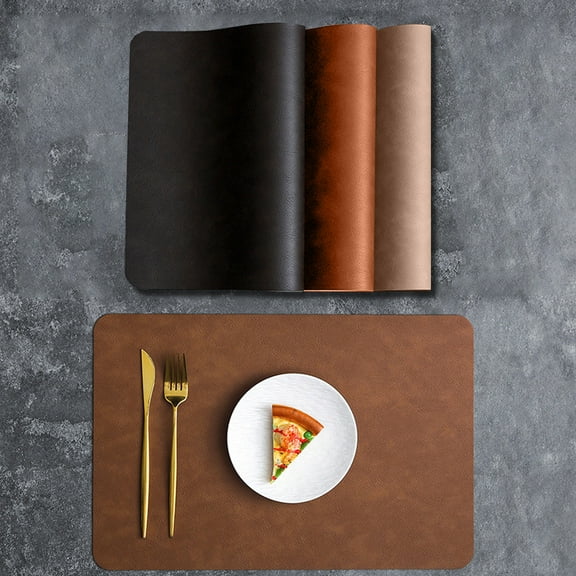 Leather Table Placemat | Non-Slip Brown Dining Mat | Classic Texture | Easy Clean | Heat Resistant | Elegant Coffee Decor | Soft Artificial Leather | 17.71×11.81 in | 1 Piece | Eco-Friendly