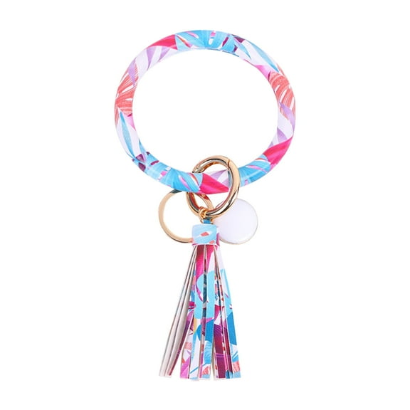 Leather Tassel Keychain PU Wristlet Bracelet Keyring for Women Fashion Accessory