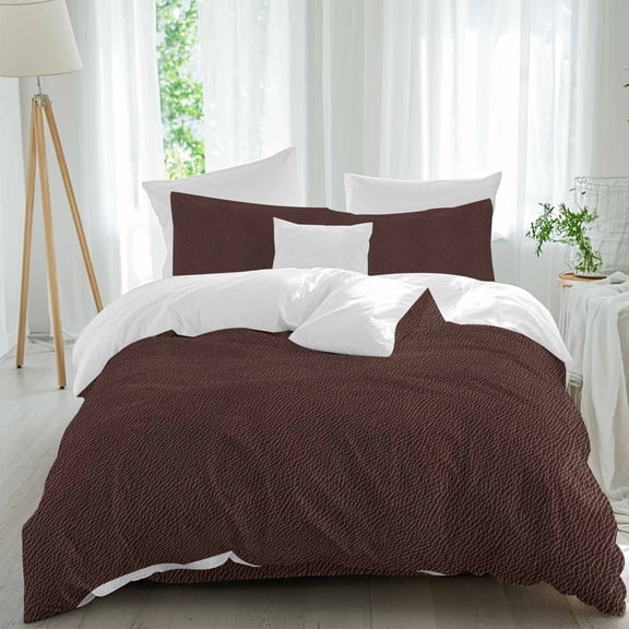 Leather Texture Comforter Set Queen Size, Vintage Brown Classic Art Soft Bedding Set for Man Woman, 4 Pieces Duvet Cover Set with Fitted Sheet, 2 Pillowcases