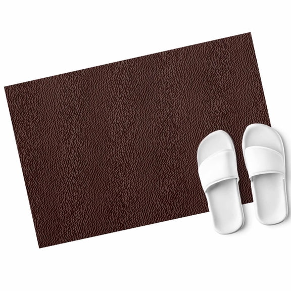 Leather Texture Door Mat Vintage Brown Classic Art Non Slip Absorbent Entrance Mat Washable Low Profile Indoor Doormat for Front Door Entryway Entry 16"x24"