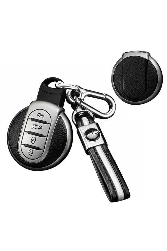 Leather Texture Key Fob Cover for Mini Cooper Clubman Countryman Convertible Hardtop F54 F55 F56 F57 F60 Key Accessories Keyless Full Protection Smart Key Case Shell with Keychains