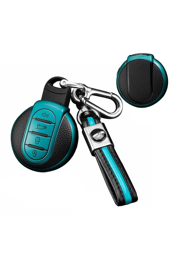 Leather Texture Key Fob Cover for Mini Cooper Clubman Countryman Convertible Hardtop F54 F55 F56 F57 F60 Key Accessories Keyless Full Protection Smart Key Case Shell with Keychains