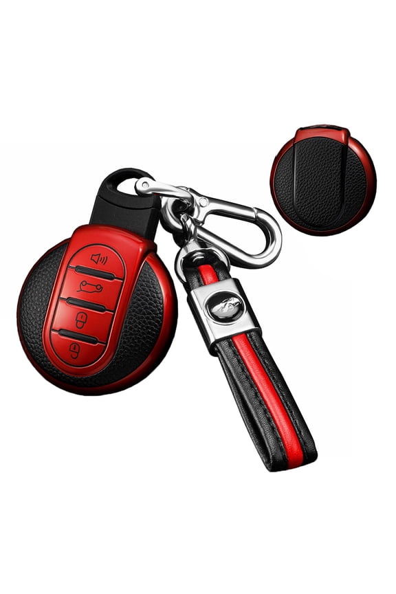 Leather Texture Key Fob Cover for Mini Cooper Clubman Countryman Convertible Hardtop F54 F55 F56 F57 F60 Key Accessories Keyless Full Protection Smart Key Case Shell with Keychains