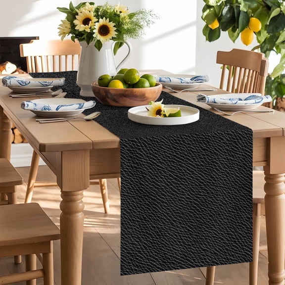 Leather Texture Table Runner, Vintage Black Classic Art Washable Kitchen Table Runners Dress Scarves for Dining Table Decorations Party/Restaurant/Indoor Outdoor Use, 13x36in